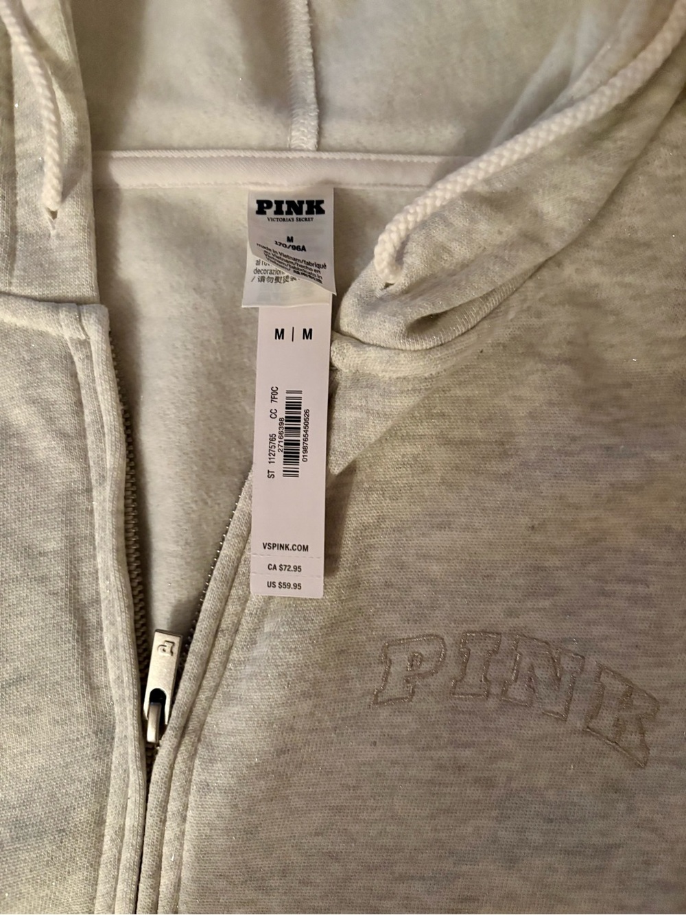 PINK Victoria's Secret Cream Full-Zip Hoodie with Subtle Embroidered Logo